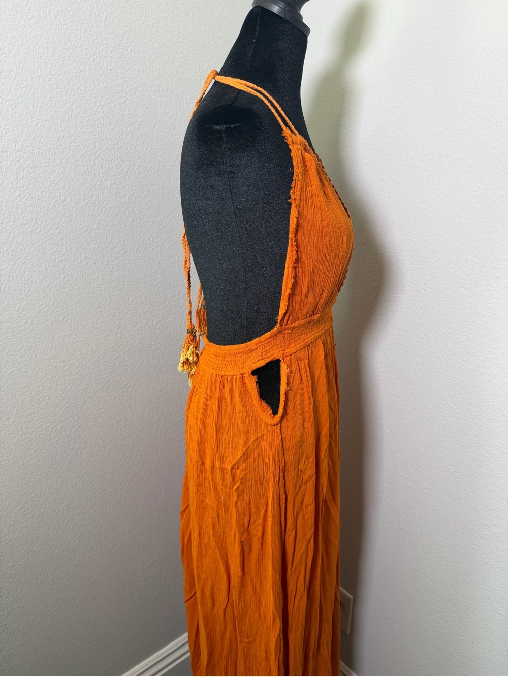 Free People Frayed Orange Look Into the Sun Maxi Dress Halter Bohemian Boho - Picture 6 of 16
